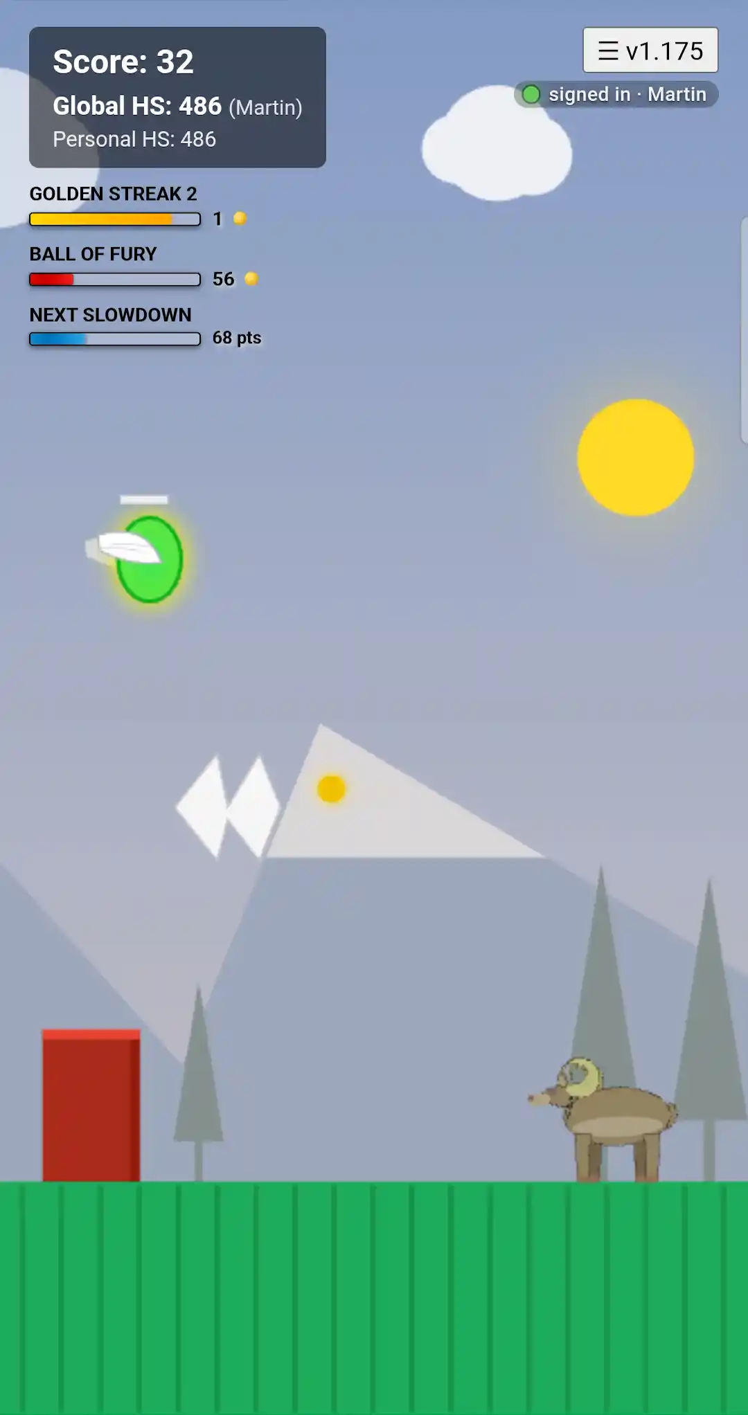 Wings power-up active in daytime, dodging a bird, wall and ram