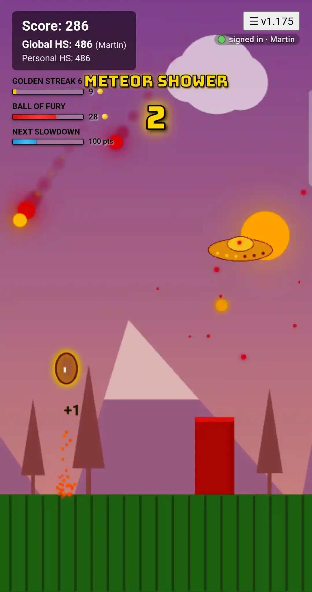 Meteor shower event with a UFO at sunset